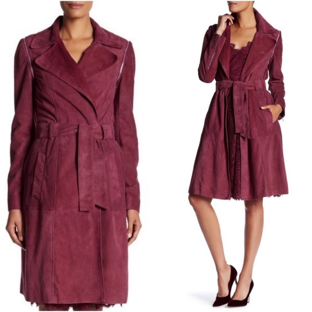 Zac Posen Gretchen Suede Leather Wine Red Coat
